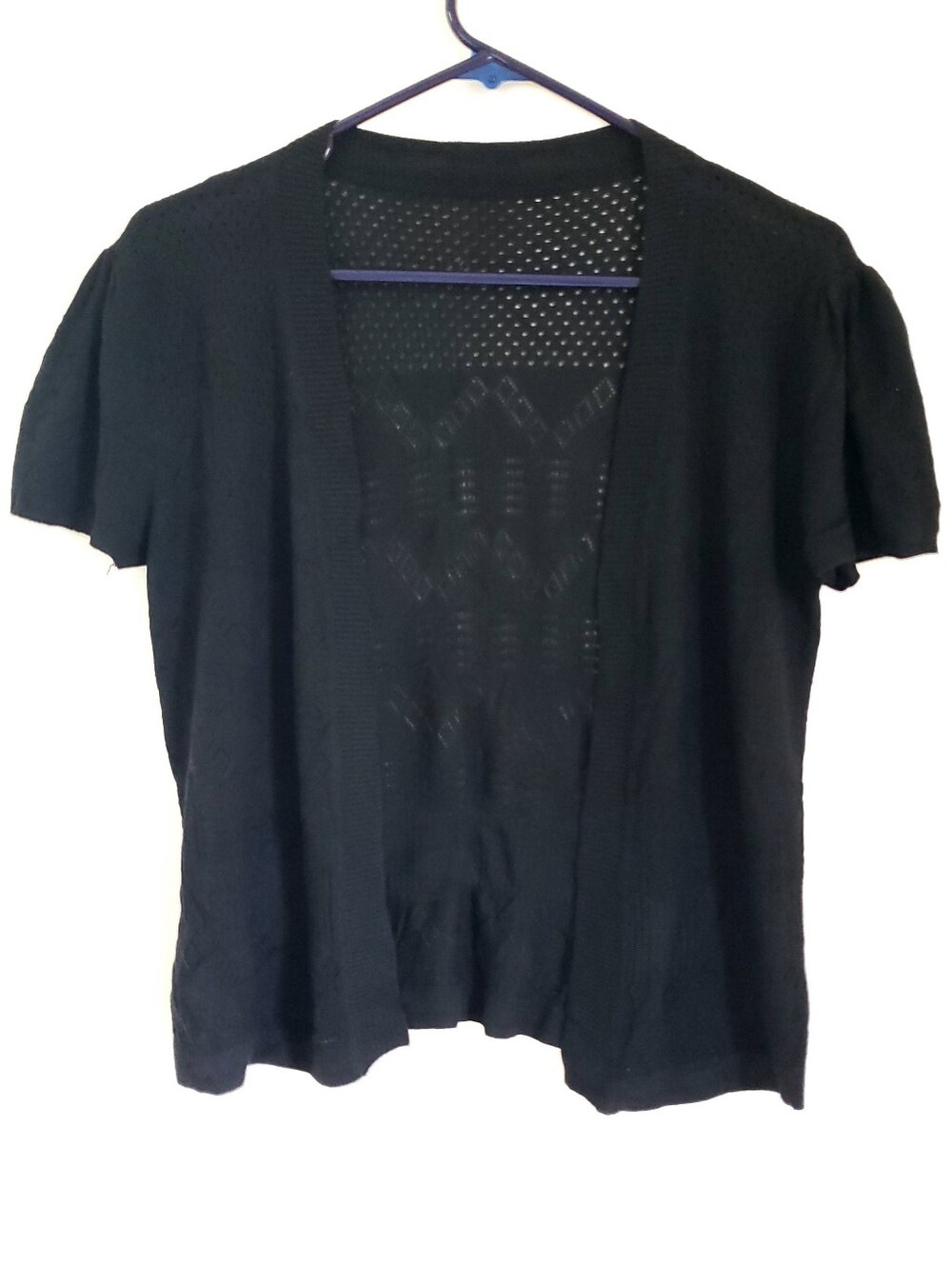 Y2K Style Black thin sheer lightweight short sleeve top Shrug Cardigan Bolero M